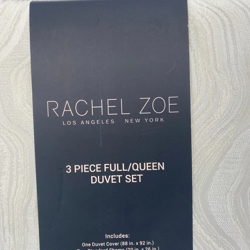 Rachel Zoe Duvet Set Full/Queen Ivory Cream Wavy Jacquard Modern Textured Chic